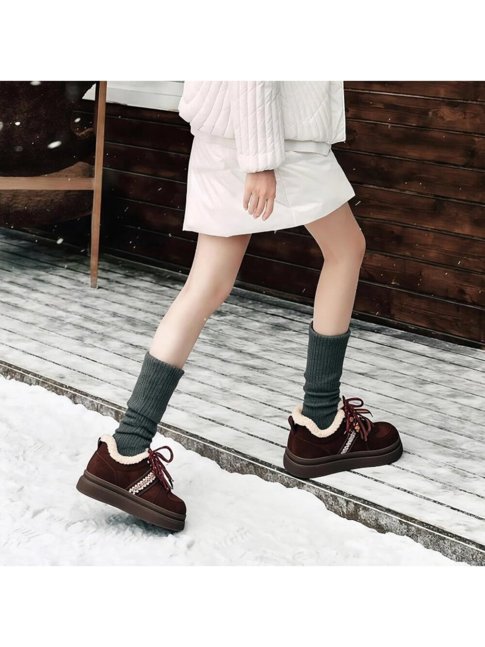 Women's Brown Coffee Suede Comfortable Lace Up Slip On Warm Classic Loafer Shoes - Picture 2 of 5